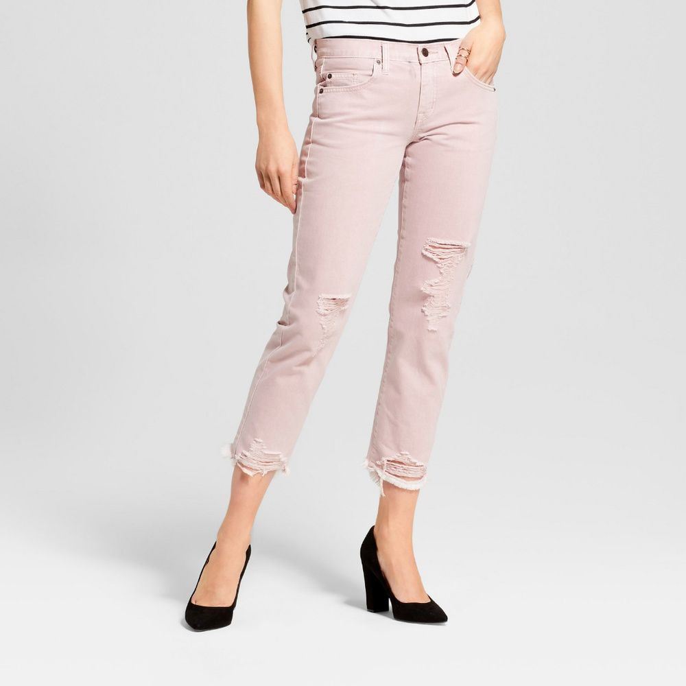 Mossimo Distresse Cropped Pink Boyfriend Jeans
